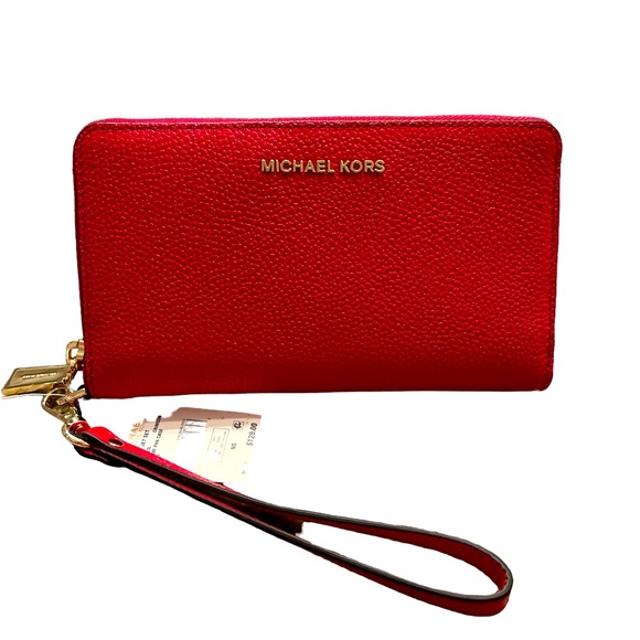 NWT Michael Kors Red Saffiano Leather Jet Set Travel Wristlet Wallet - Picture 2 of 4